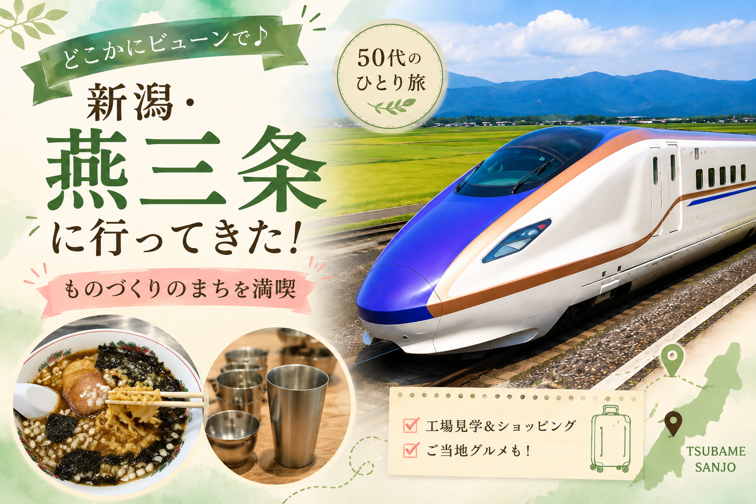 どこかにビューーンで燕三条が当たった50代女子ひとり旅
